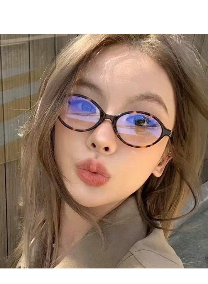 Oval retro myopia glasses frame can be equipped with prescription anti-blue light small face flat glasses - Image 5