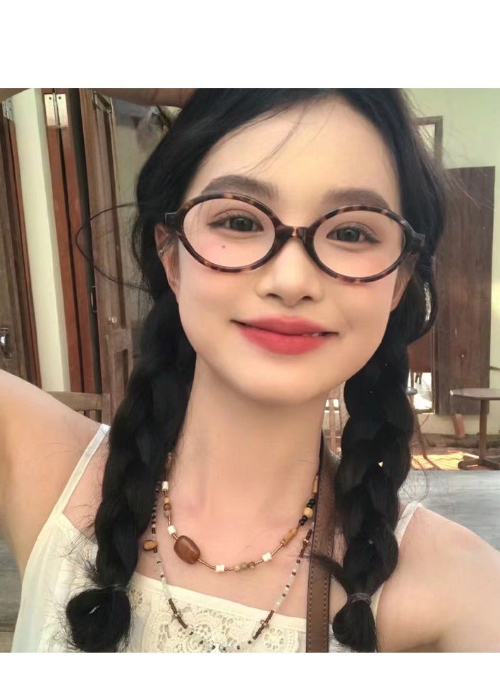 Oval retro myopia glasses frame can be equipped with prescription anti-blue light small face flat glasses - Image 3