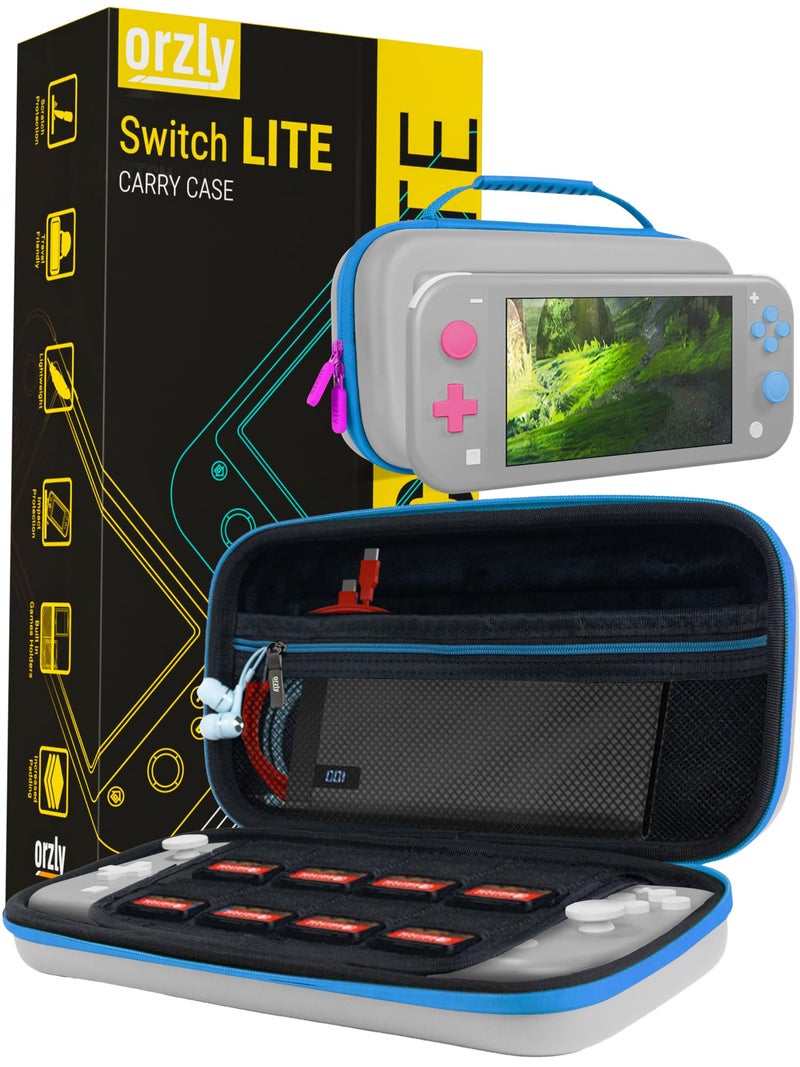Orzly Case for Nintendo Switch Lite - Portable Travel Carry Case with Storage for Switch Lite Games and Accessories [Grey/Blue with a tint of Pink Special Edition] - Image 1