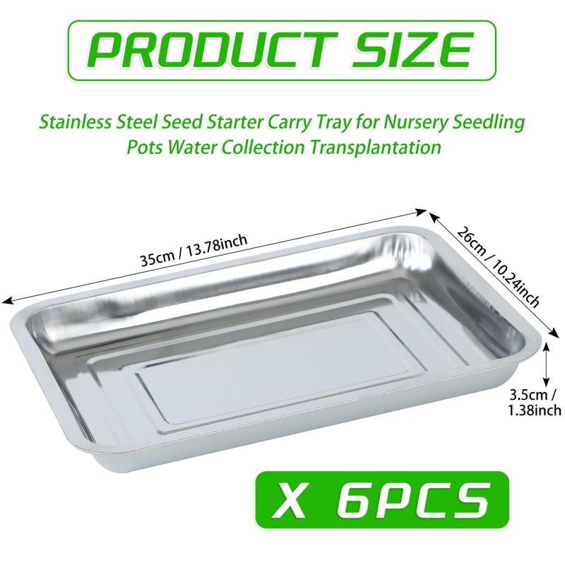WBCBEC Plant Germination Trays, Stainless Steel Plant Trays Stainless Metal Trays Stainless Steel Seed Starter Carry Trays Nursery Seedling Pots Water Collection Transplantation (6PCS) - Image 2
