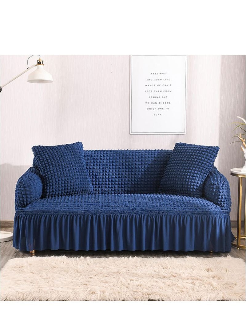 Arabest غطاء أريكة فاخر بتصميم تنورة مرنة يغطي الأريكة بغطاء سهل التركيب واقي أريكة من قماش سيرسوكر مع تنورة متموجة (ثلاثة مقاعد، أزرق كوبالت) - Image 2