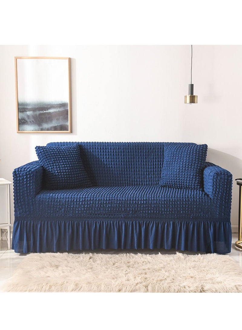 Arabest غطاء أريكة فاخر بتصميم تنورة مرنة يغطي الأريكة بغطاء سهل التركيب واقي أريكة من قماش سيرسوكر مع تنورة متموجة (ثلاثة مقاعد، أزرق كوبالت) - Image 1