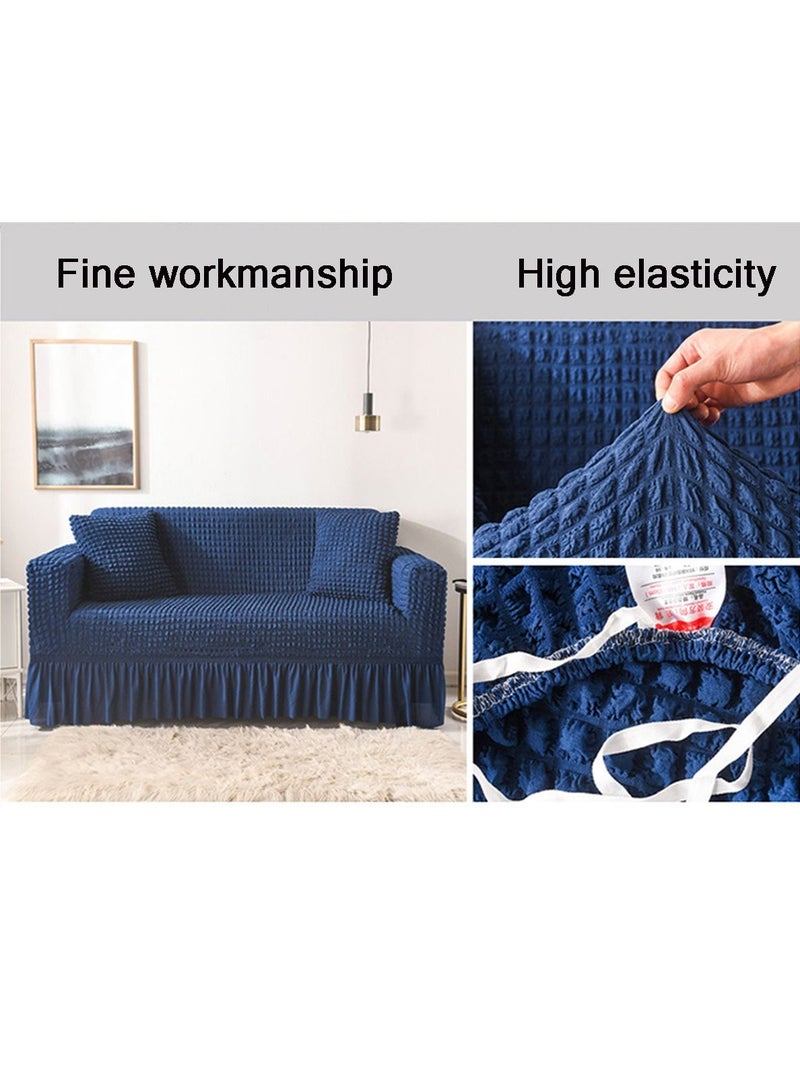 Arabest غطاء أريكة فاخر بتصميم تنورة مرنة يغطي الأريكة بغطاء سهل التركيب واقي أريكة من قماش سيرسوكر مع تنورة متموجة (ثلاثة مقاعد، أزرق كوبالت) - Image 3