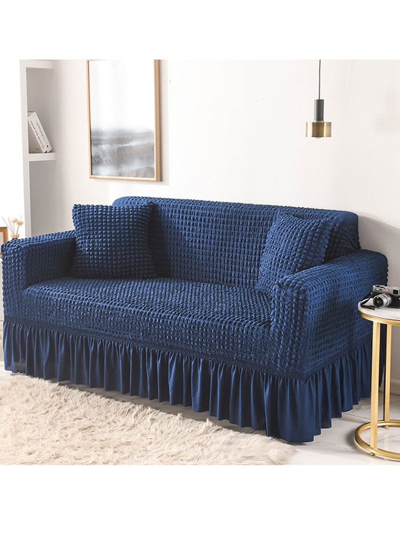 Arabest غطاء أريكة فاخر بتصميم تنورة مرنة يغطي الأريكة بغطاء سهل التركيب واقي أريكة من قماش سيرسوكر مع تنورة متموجة (ثلاثة مقاعد، أزرق كوبالت) - Image 4