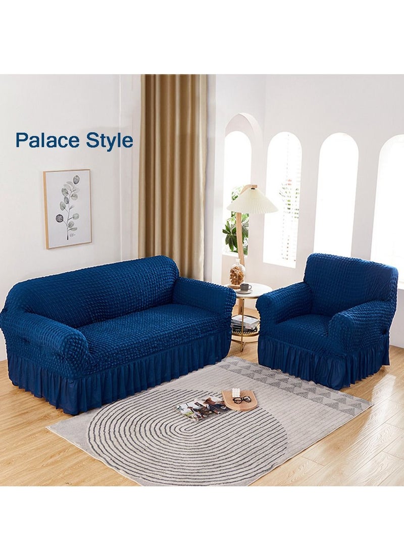 Arabest غطاء أريكة فاخر بتصميم تنورة مرنة يغطي الأريكة بغطاء سهل التركيب واقي أريكة من قماش سيرسوكر مع تنورة متموجة (ثلاثة مقاعد، أزرق كوبالت) - Image 5