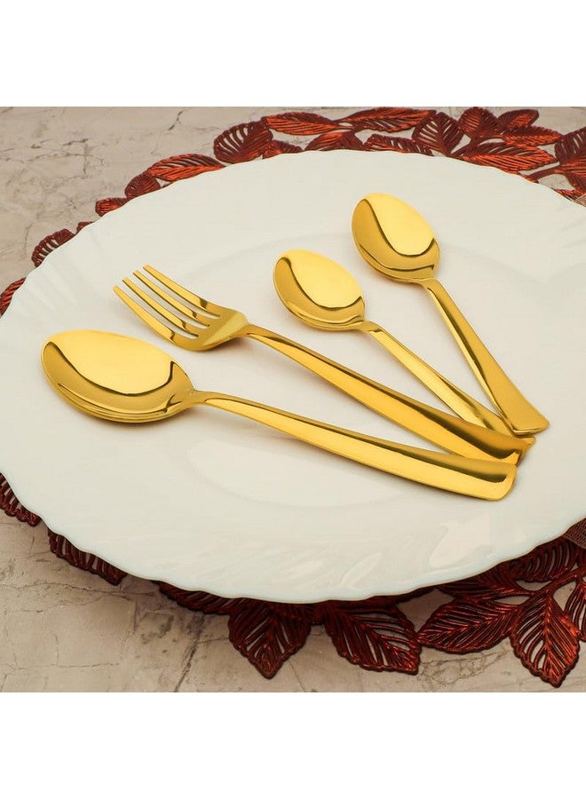 Parage 24 Pieces Premium Stainless Steel Golden Cutlery Set, Home & Kitchen with Gift Box, PVD Gold (6 Pieces Each Table Spoons, Table Forks, Dinner Spoons & Tea Spoons) with Leatherite Box - Image 4
