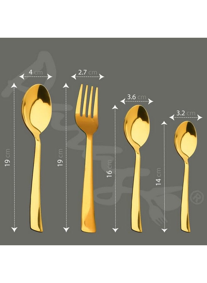 Parage 24 Pieces Premium Stainless Steel Golden Cutlery Set, Home & Kitchen with Gift Box, PVD Gold (6 Pieces Each Table Spoons, Table Forks, Dinner Spoons & Tea Spoons) with Leatherite Box - Image 2