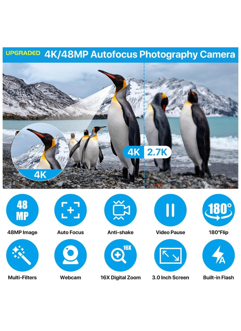 4K Digital Camera for Photography Auto Focus 48MP 4K Camera with SD Card, 180° 3.0 Inch Flip Screen Vlogging Camera with 16x Digital Zoom, Anti-Shake, 1 Batteries - pzsku/ZE6BC66EF7FBEEFE5FF3FZ/45/_/1728875163/2dc39a42-833e-42ab-a8cf-68cf3accaf53