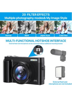 ASIV 4K Digital Camera for Photography Auto Focus 48MP 4K Camera with SD Card, 180° 3.0 Inch Flip Screen Vlogging Camera with 16x Digital Zoom, Anti-Shake, 1 Batteries  - Image 4
