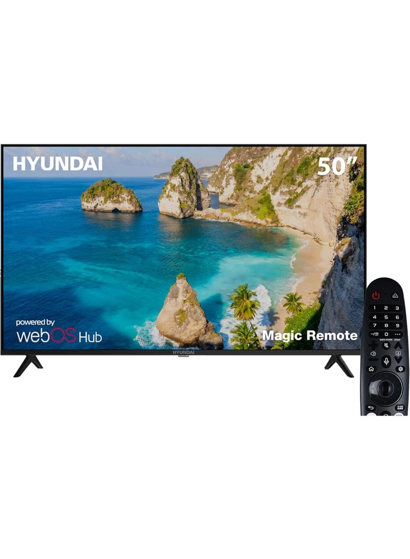 هيونداي تلفزيون هيونداي الذكي LED بدون إطار WebOS 4K UHD مقاس 50 بوصة مع جهاز استقبال مدمج، أسود - L50HYNDA650 - Image 1