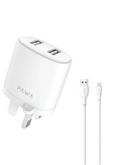Solid Travel Charger Dual USB Port 2.4A With Lightning Cable- White