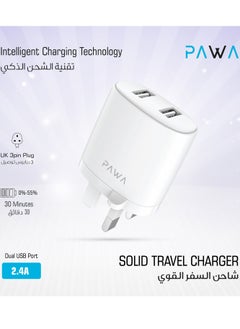 Pawa Solid Travel Charger Dual USB Port 2.4A With Lightning Cable- White  - Image 2