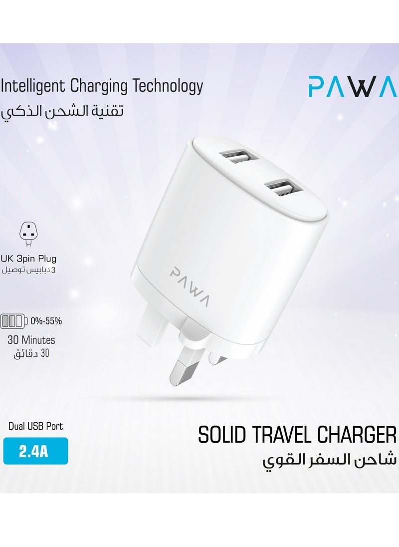 Pawa - Solid Travel Charger Dual USB Port 2.4A With Lightning Cable- White - Image 1