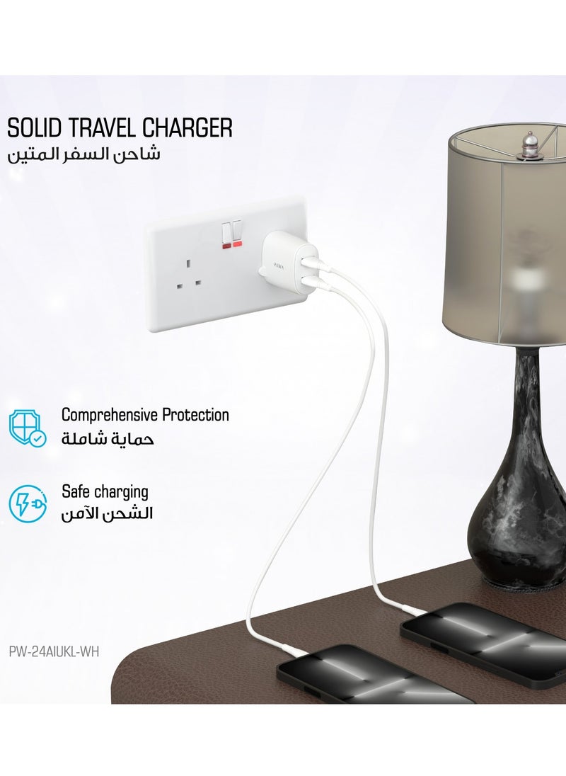 Pawa - Solid Travel Charger Dual USB Port 2.4A With Lightning Cable- White - Image 1