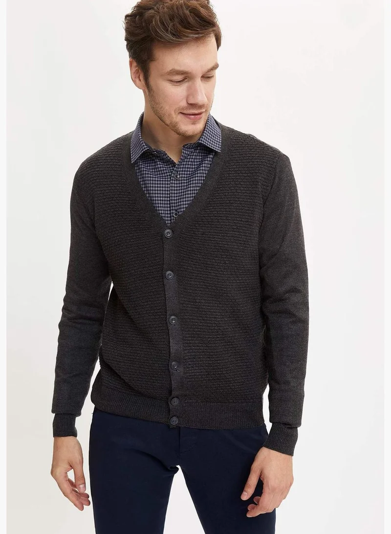 ديفاكتو Man Tricot Slim Fit V Neck Cardigan Bolero