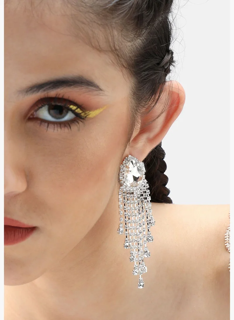 SOHI Silver Plated Party Designer Stone Drop Earring For Women