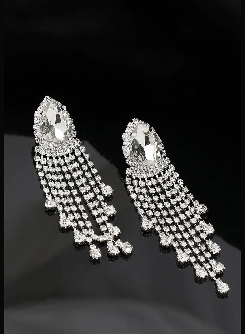 SOHI Silver Plated Party Designer Stone Drop Earring For Women