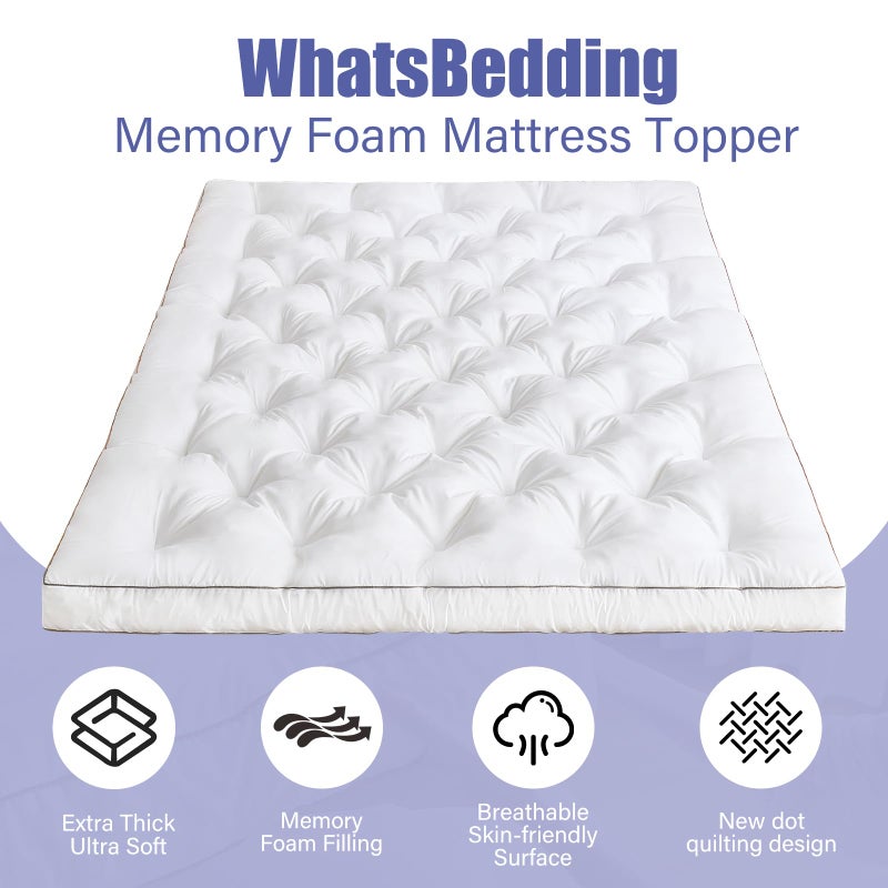 WhatsBedding 4 Inch Memory Foam Mattress Topper King for Back Pain Relief, Filled with Breathable Gel Memory Foam, Fluffy Comfort Supportive Pillow Top Mattress Topper, 80x78x4in - Image 4