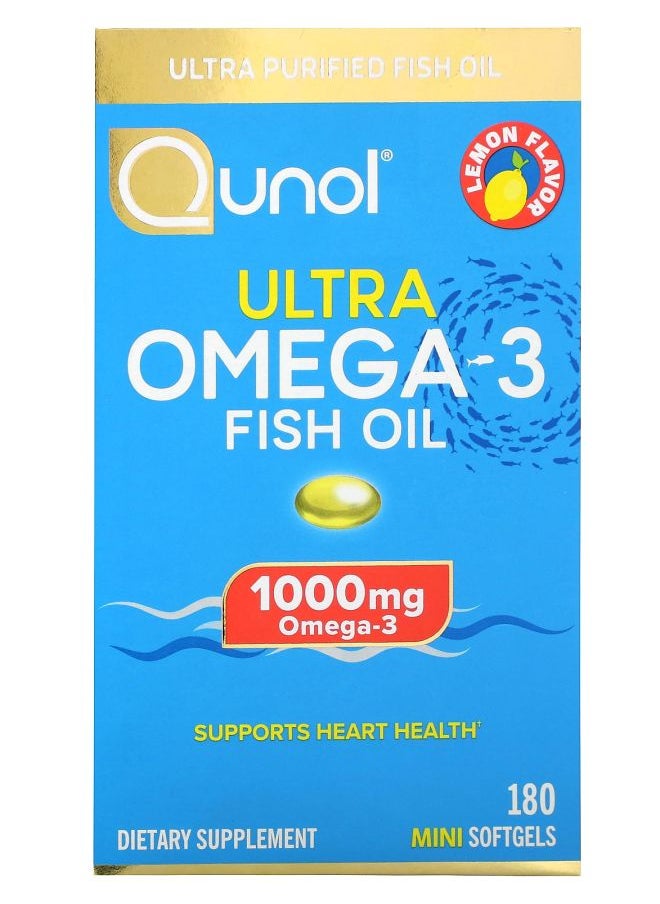 Qunol - Ultra Omega-3 Fish Oil Lemon 1000 mg 180 Mini Softgels (500 mg per Softgel) - Image 1