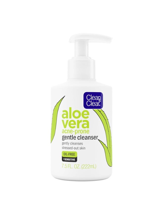 Clean & Clear Aloe Vera Gentle Facial Cleanser for Acne-Prone & Sensitive Skin, Oil-Free Daily Face Wash with Aloe Vera, Vegan, No Animal Testing, Paraben-, Soap- & Dye-Free, 7.5 fl. oz - Image 1
