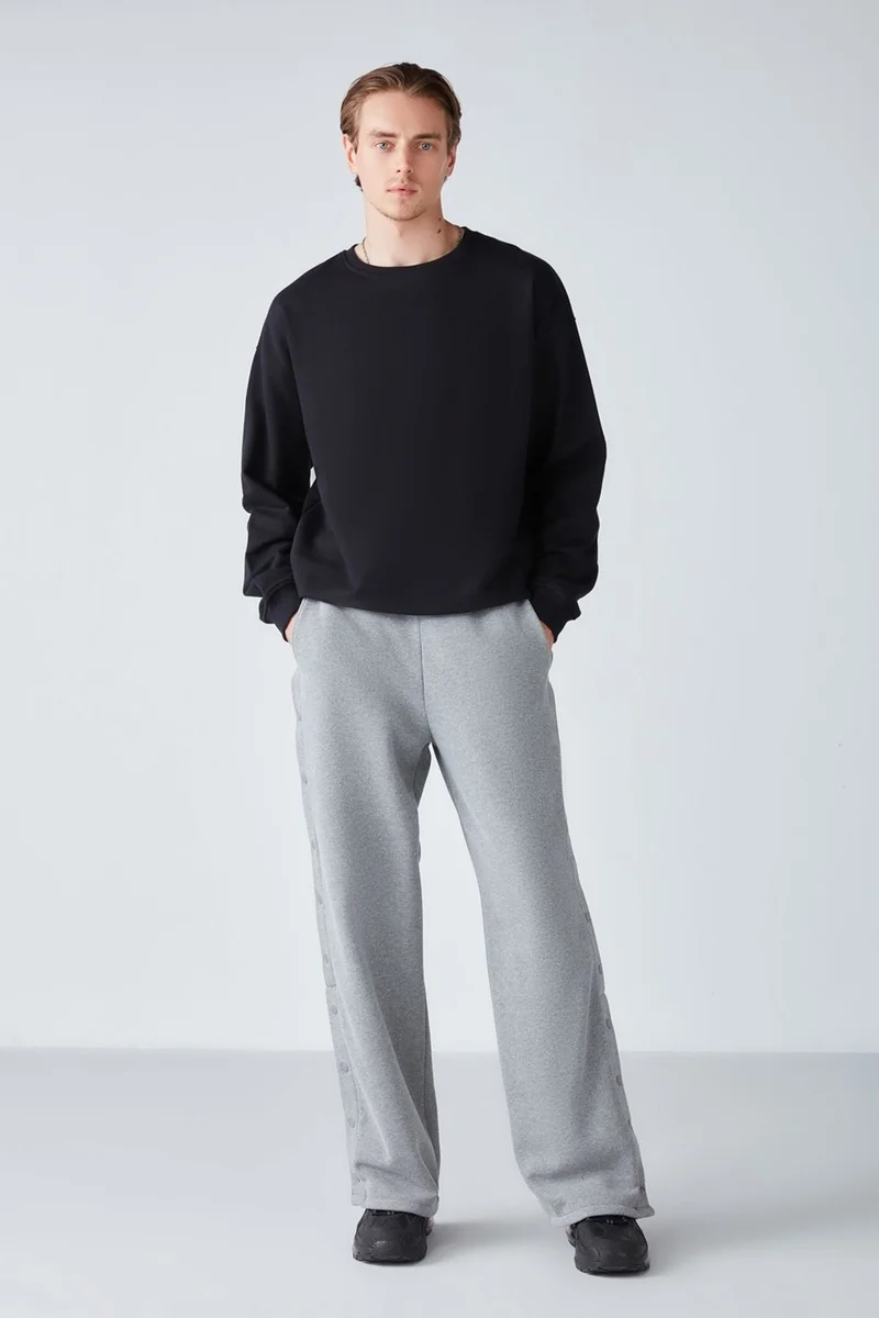 GRIMELANGE Stephan Men's Soft Fabric Oversize Fit Round Neck Black Sweatshirt