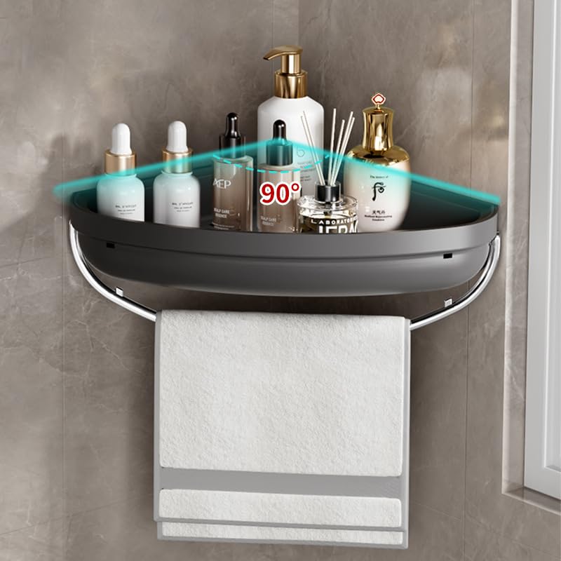 HoopVool Plastic Bathroom Shelf Organizer,Self Adhesive No Drill Shower Shelf Easy Installation, Wall Mounted Shelf, with Towel Napkin Holder with Hook,Used for Bathroom and Kitchen (Corner, White) - Image 4