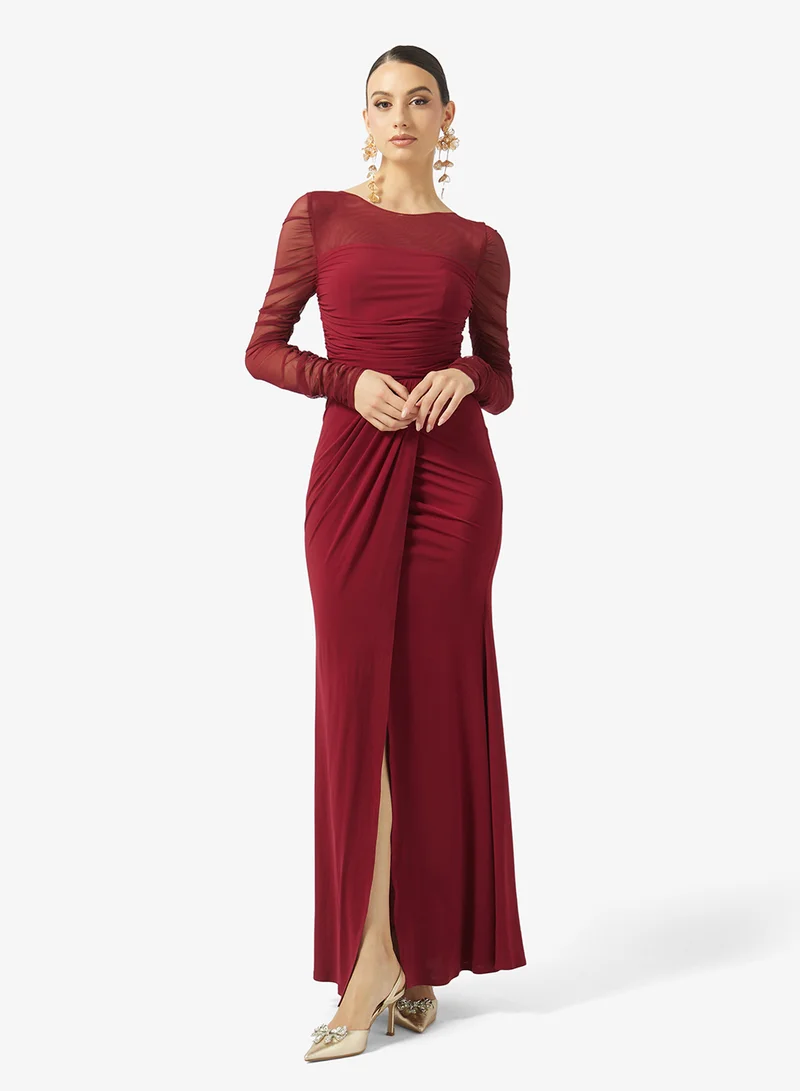 رينيه boat neck side slit maxi dress
