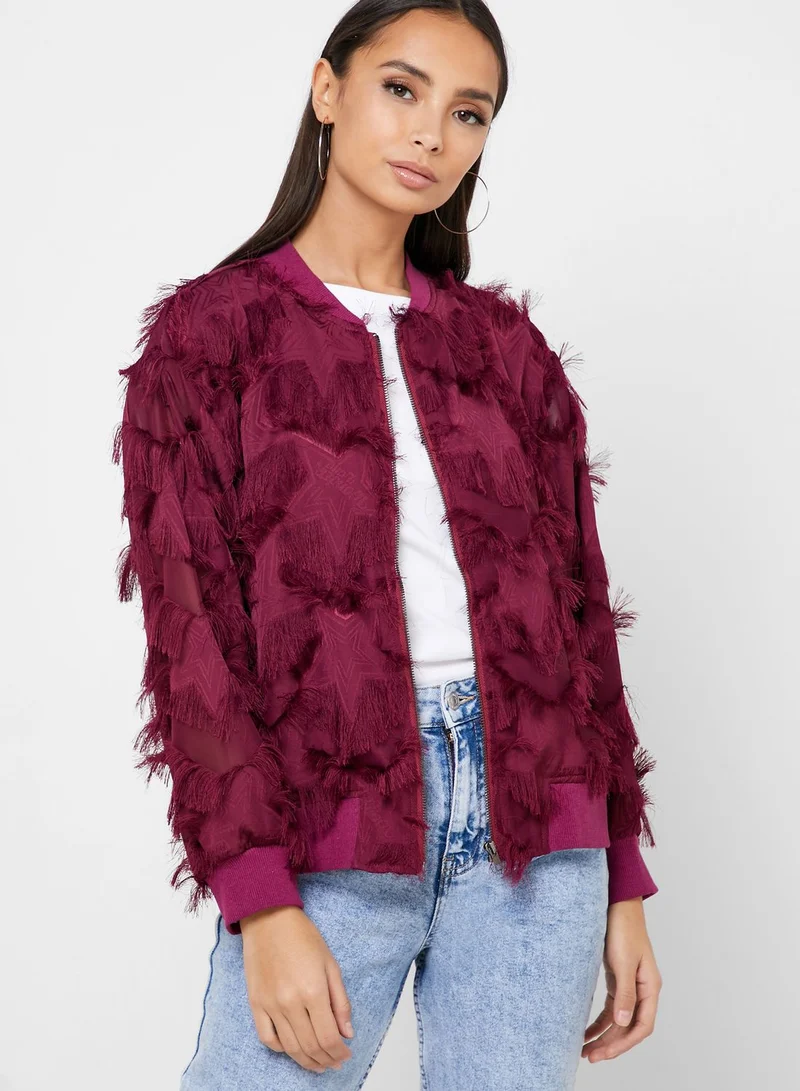 Ginger Fringed Detail Bomber Jacket