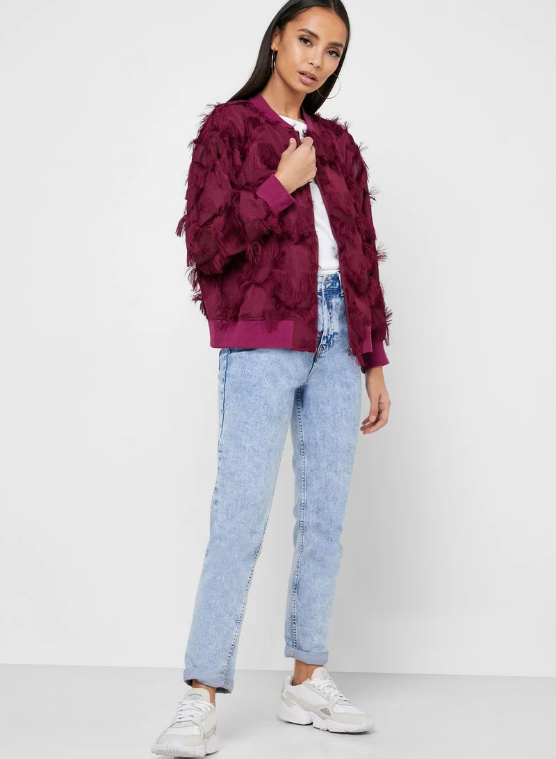 Ginger Fringed Detail Bomber Jacket