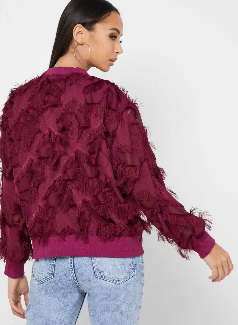 Ginger Fringed Detail Bomber Jacket