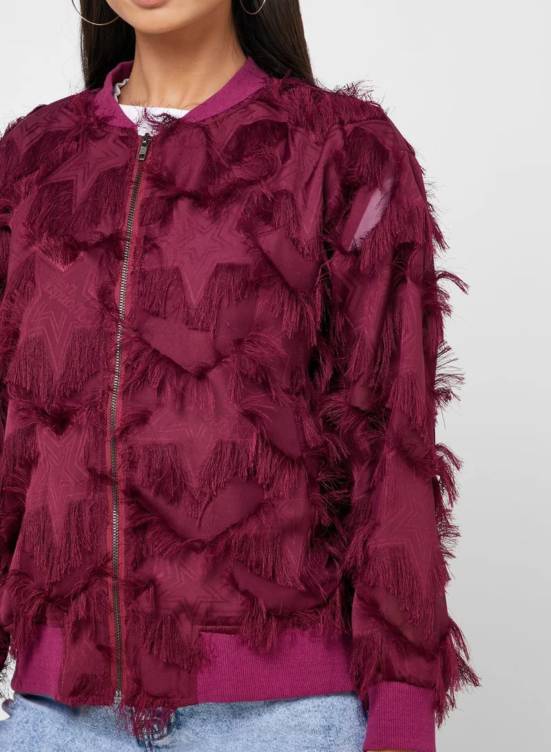 Ginger Fringed Detail Bomber Jacket