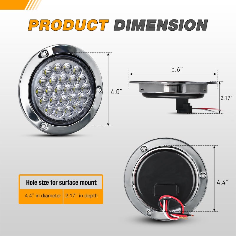 GOOACC 4Inch Round Tail Light 2PCS White 24LED w/Stainless Steel Chrome Bezel Waterproof Reverse Day Running Lights for Truck Trailer RV Lorry Boat Tractor - Image 2