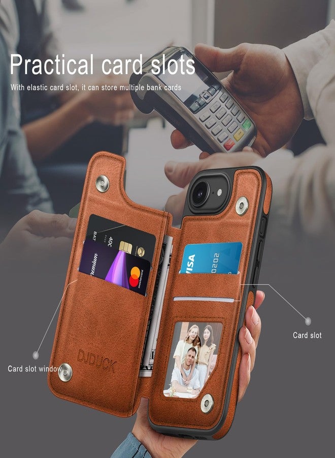 DJDUCK Designed for iPhone 16E Case Wallet with Card Holder, [Magnetic Clasp Cover] [RFID Blocking Leather Protection] Shockproof Women Men Cases 6.1" for Apple 16E Light Brown - Image 3