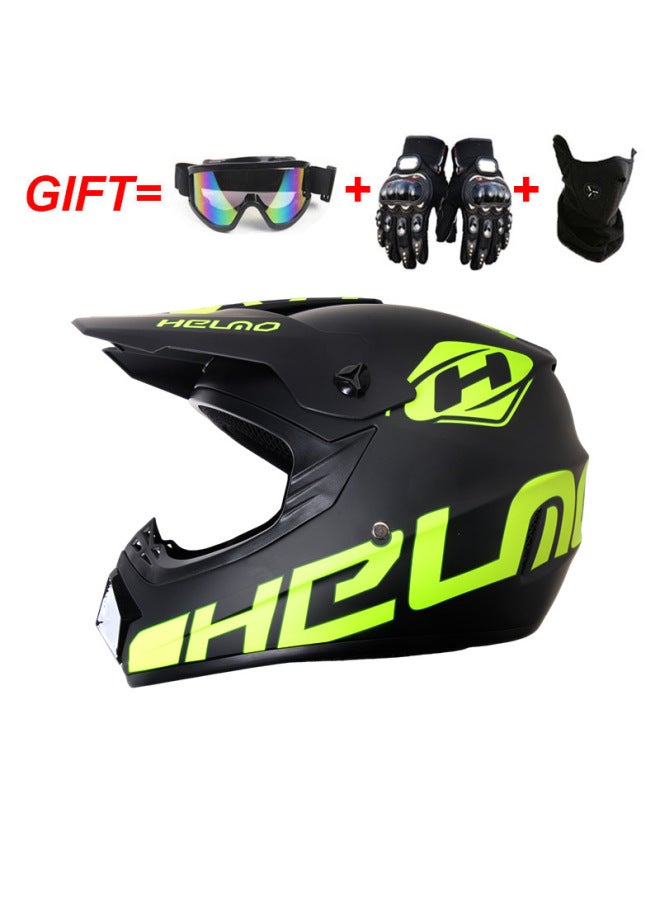 Cross-Country Full Face Helmet for Motorcycle and Mountain Bike, Four Seasons, with Goggles, Gloves, and Mask