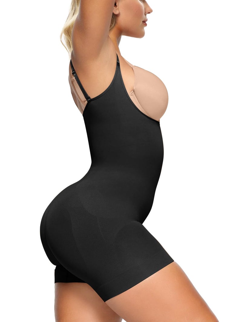 SHAPERX Open Bust Shapewear Tummy Control Bodysuits for Women Seamless Compression High Waisted Body Shaper, SZ5258-Black-XXS/XS - Image 3