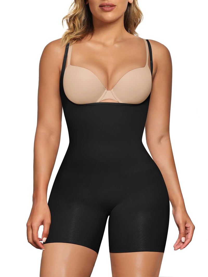 SHAPERX Open Bust Shapewear Tummy Control Bodysuits for Women Seamless Compression High Waisted Body Shaper, SZ5258-Black-XXS/XS - Image 1