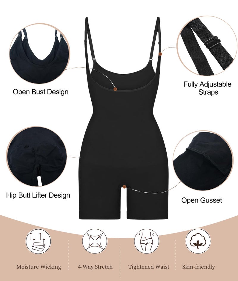 SHAPERX Open Bust Shapewear Tummy Control Bodysuits for Women Seamless Compression High Waisted Body Shaper, SZ5258-Black-XXS/XS - Image 4