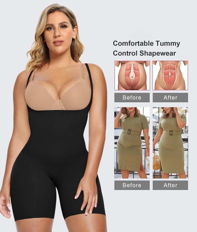 SHAPERX Open Bust Shapewear Tummy Control Bodysuits for Women Seamless Compression High Waisted Body Shaper, SZ5258-Black-XXS/XS - Image 5