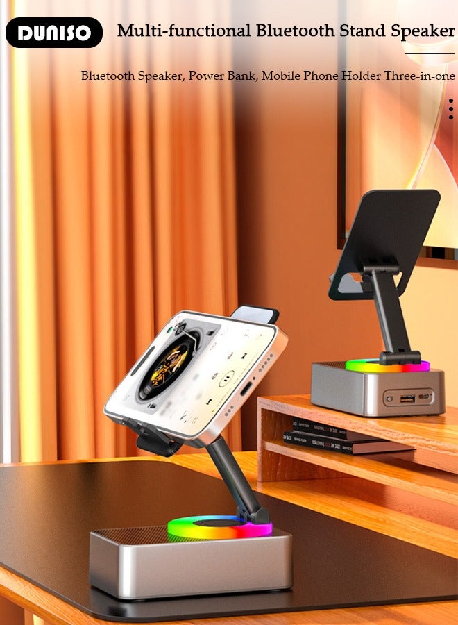 DUNISO 360° Foldable Rotation Cell Phone Stand with Wireless Bluetooth Speaker, Powerbank Bluetooth Speaker Phone Holder 3-in-1,Hd Surround Sound for Home and Outdoors, Compatible with Phones and Tablets, Gifts for Women Men  - Image 5
