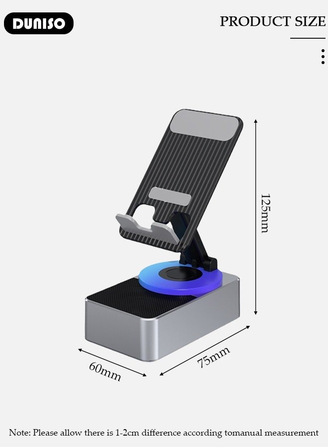 DUNISO 360° Foldable Rotation Cell Phone Stand with Wireless Bluetooth Speaker, Powerbank Bluetooth Speaker Phone Holder 3-in-1,Hd Surround Sound for Home and Outdoors, Compatible with Phones and Tablets, Gifts for Women Men  - Image 4