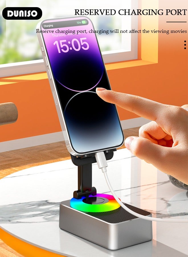 DUNISO 360° Foldable Rotation Cell Phone Stand with Wireless Bluetooth Speaker, Powerbank Bluetooth Speaker Phone Holder 3-in-1,Hd Surround Sound for Home and Outdoors, Compatible with Phones and Tablets, Gifts for Women Men  - Image 2