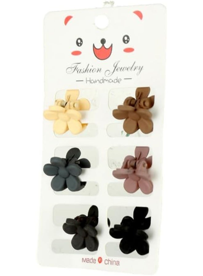 Plastic flower-shaped hair clips for women, 6 pieces - multi-colored - Image 1