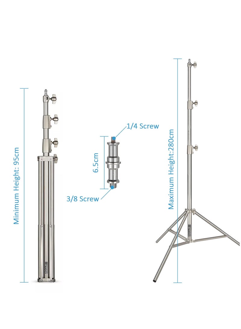 Coopic COOPIC L-280M Stainless Steel Light Stand 110inch/280cm Heavy Duty with 1/4-inch to 3/8-inch Universal Adapter for Studio Softbox, Monolight and Other Photographic Equipment (2 PACK) - Image 3
