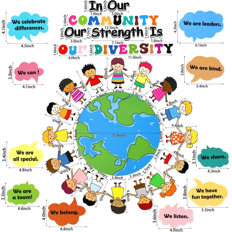 Eersida مجموعة تزيين لوحة الإعلانات 31 قطعة زينة الفصول الدراسية حدود متنوعة قصاصات للحفلات المدرسة الطلاب المعلم (قوتنا في تنوعنا) - Image 3
