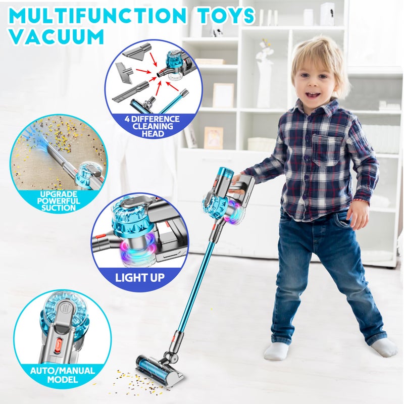 BLAXTEM 4-in-1 Kids Toy Vacuum That Works, Toddler Pretend Play Cleaning Set with Real Suction, Toys Working Cleaner Birthday Idea for 3 4 5 6 7+ Year Girl Boy (Blue) - Image 3