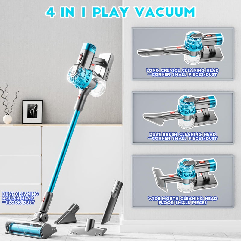 BLAXTEM 4-in-1 Kids Toy Vacuum That Works, Toddler Pretend Play Cleaning Set with Real Suction, Toys Working Cleaner Birthday Idea for 3 4 5 6 7+ Year Girl Boy (Blue) - Image 4