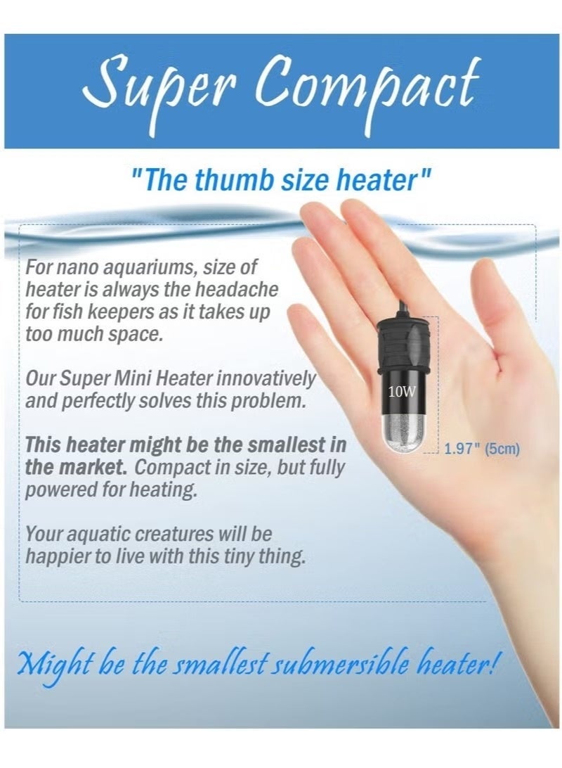 دي إم جي تك قابل للتعديل 10W سخان بيتا ، صغير سخان خزان السمك الغامرس مع جهاز ترموستات الشاشة الرقمية ، مدعوم بواسطة USB ، لحوضات السمك تصل إلى 1 غالون - Image 2