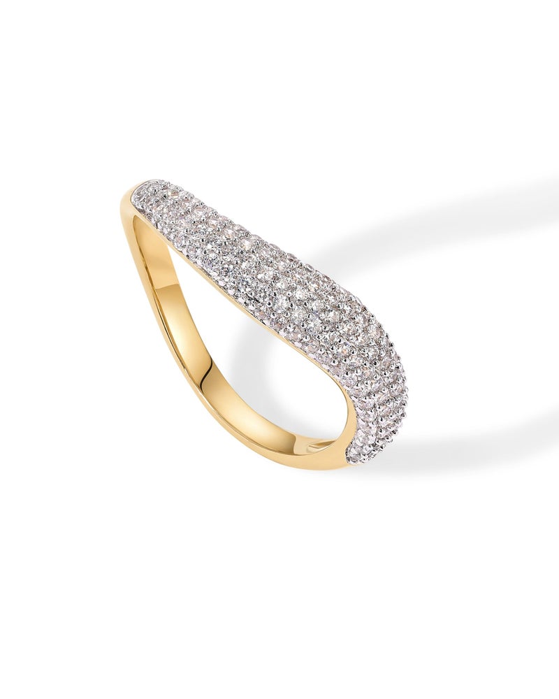 PAVOI 14K Yellow Gold Plated Wavy Cubic Zirconia Stackable Ring for Women | Twisted Wave CZ Band | Delicate Eternity Rings | Size 7 - Image 3