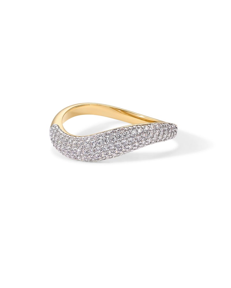 PAVOI 14K Yellow Gold Plated Wavy Cubic Zirconia Stackable Ring for Women | Twisted Wave CZ Band | Delicate Eternity Rings | Size 7 - Image 1