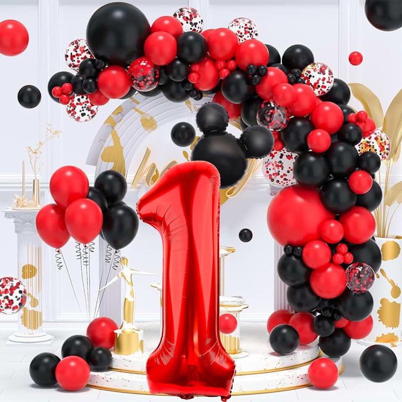 LEBERY 40 Inch Mouse Number 1 Balloon Black Red 1 Balloons for 1st Birthday, Mini Mouse Head Balloon Red Giant Number One Balloons for Mouse Clubhouse Baby Shower Anniversary Supplies Decorations - Image 4